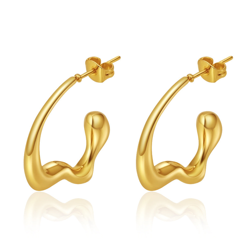 Wholesale Fashionable Irregular C-Shaped Stainless Steel Earrings 18K Gold Plated Boutique Resale