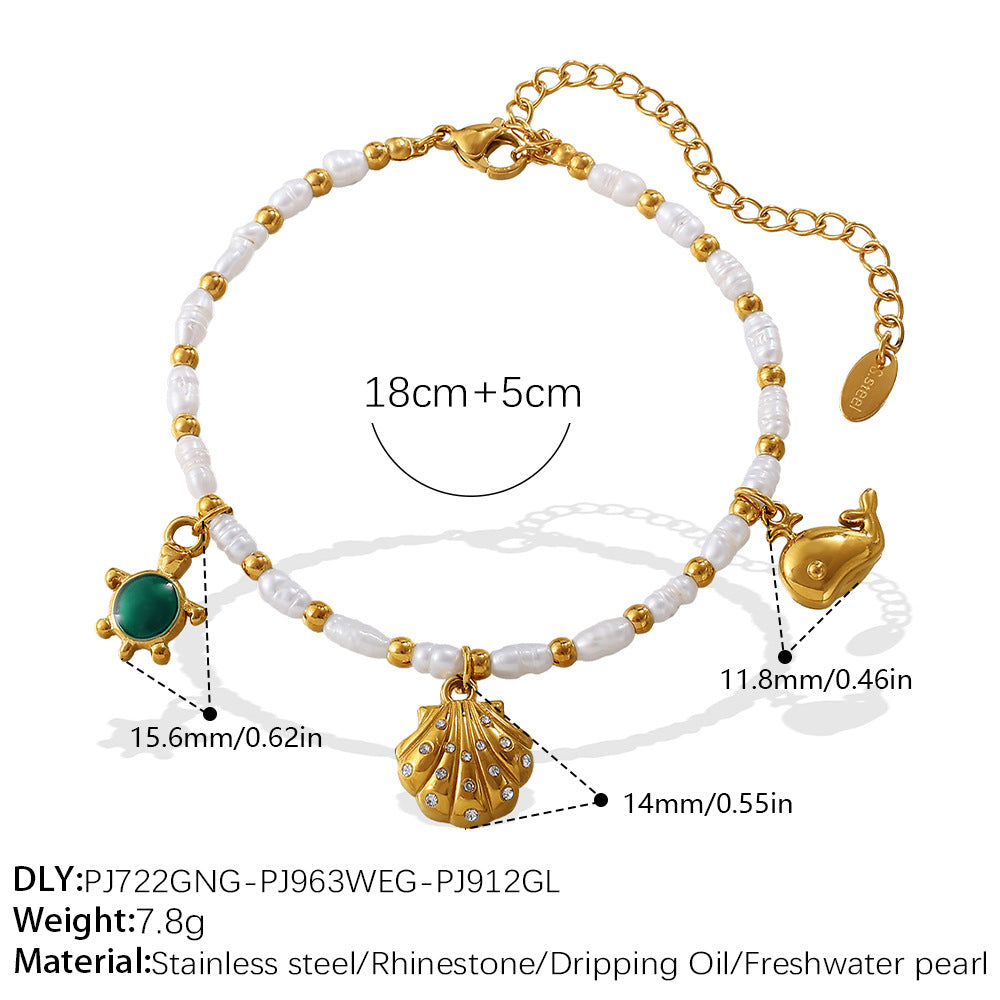 Wholesale  Fashion Creative Ocean Theme Freshwater Pearl DIY Dolphin Pendant Bracelet Plated with 18K Gold Niche Jewelry for Women