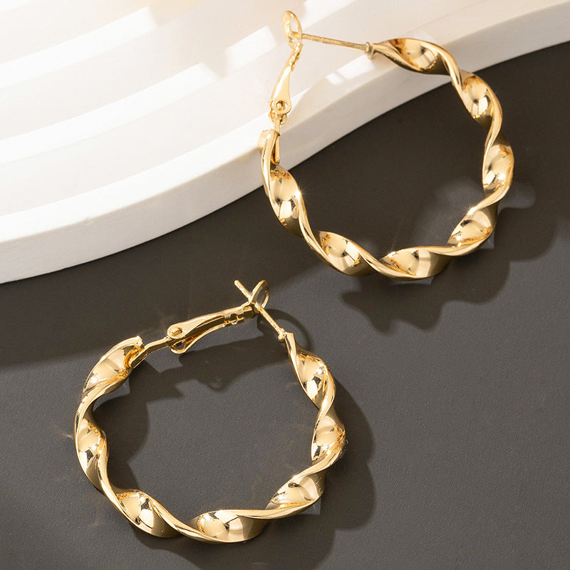 Wholesale Geometric Twisted Metal Texture Large Circle Earrings