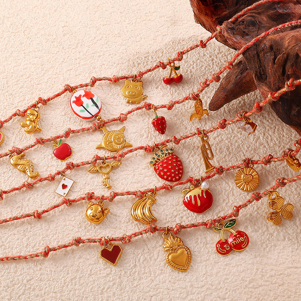 Wholesale DIY Pendant Bracelet Necklace Set — 18K Gold-Plated Stainless Steel — Strawberry &  Cherry Jewelry for Women