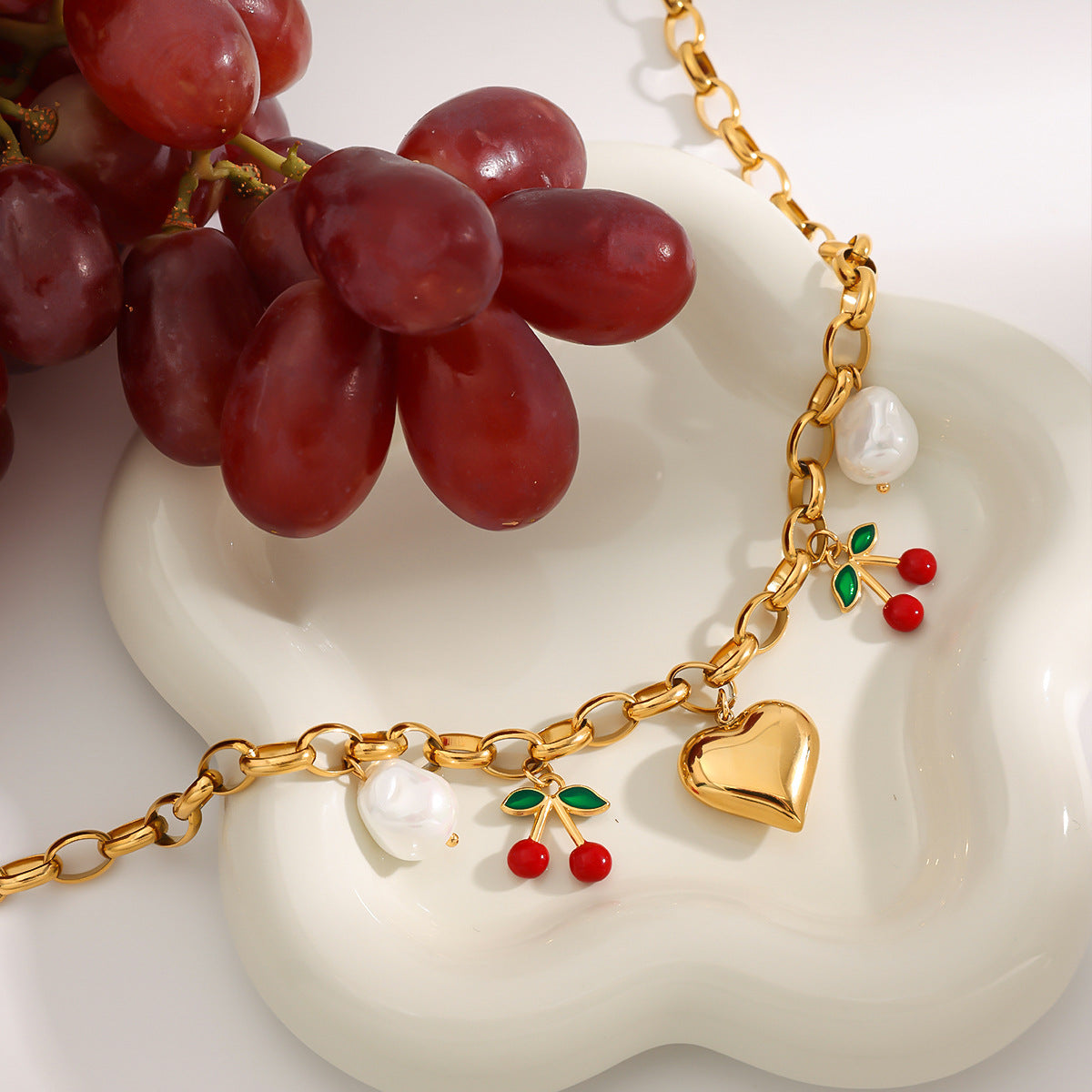 Wholesale 18K gold stainless steel love cherry oil accessories necklace