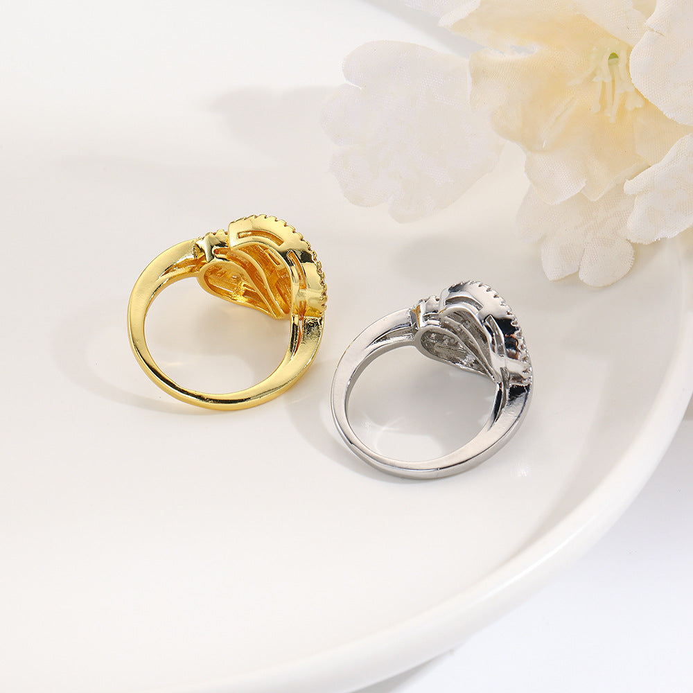 Wholesale Geometric zirconium leaf ring