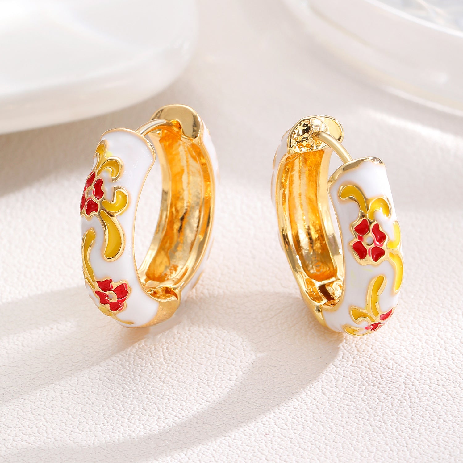 Wholesale Copper Dripping Oil Flower Earrings Chinese Vintage Style Women S Jewelry Accessory