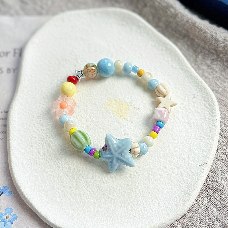 Wholesale Ceramic Beaded Bracelet Hand Knitted Flower Design Fashion Jewelry Accessory for Women Travel Gift