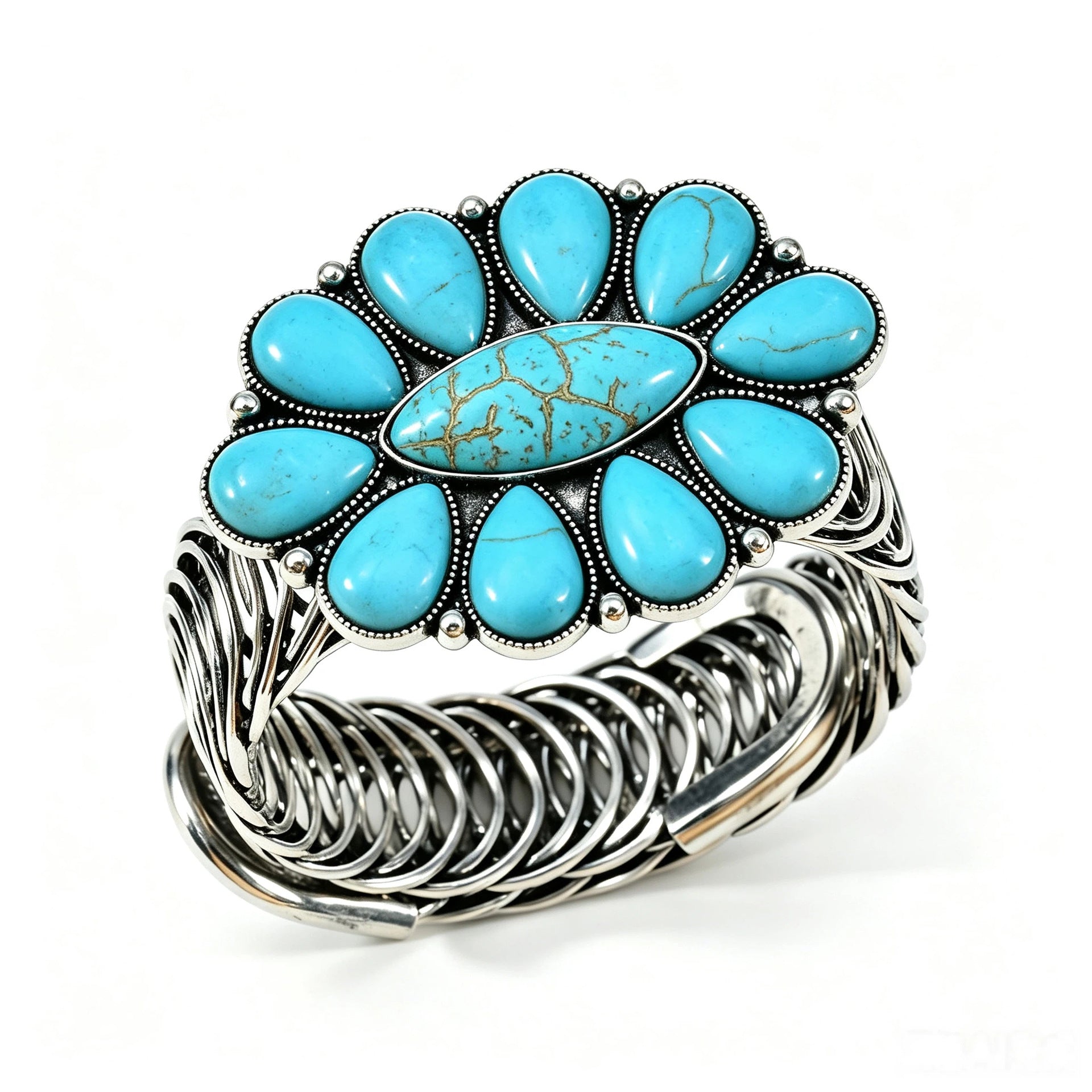 Wholesale Retro Turquoise Jewelry Set Ethnic Style Distressed Earrings Ring Bracelet For Women Gift Resale Accessory