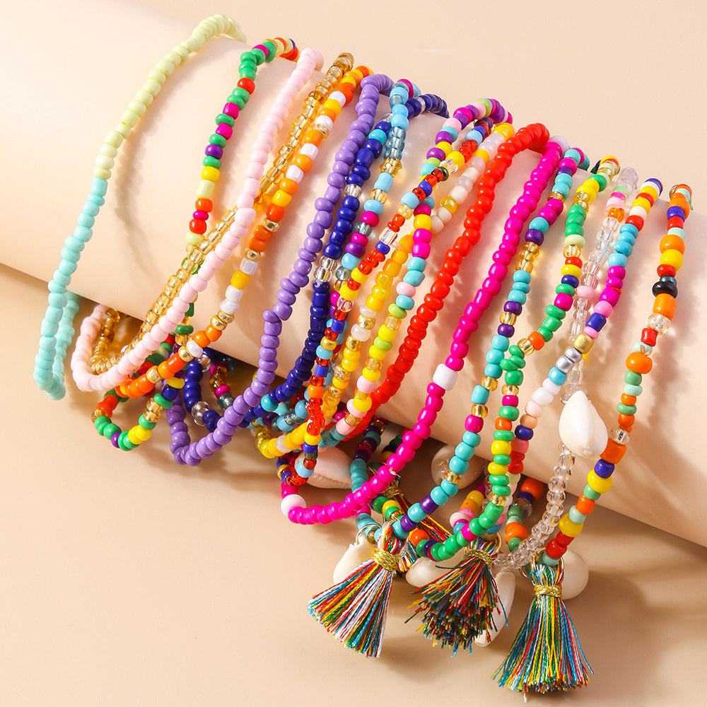 Wholesale colorful rice beads shell anklet suit