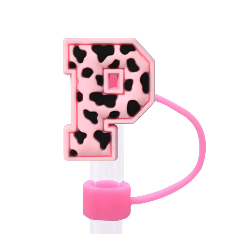 Wholesale Random 100pcs Pink leopard print cartoon Straw Cover Straw Tube Cap