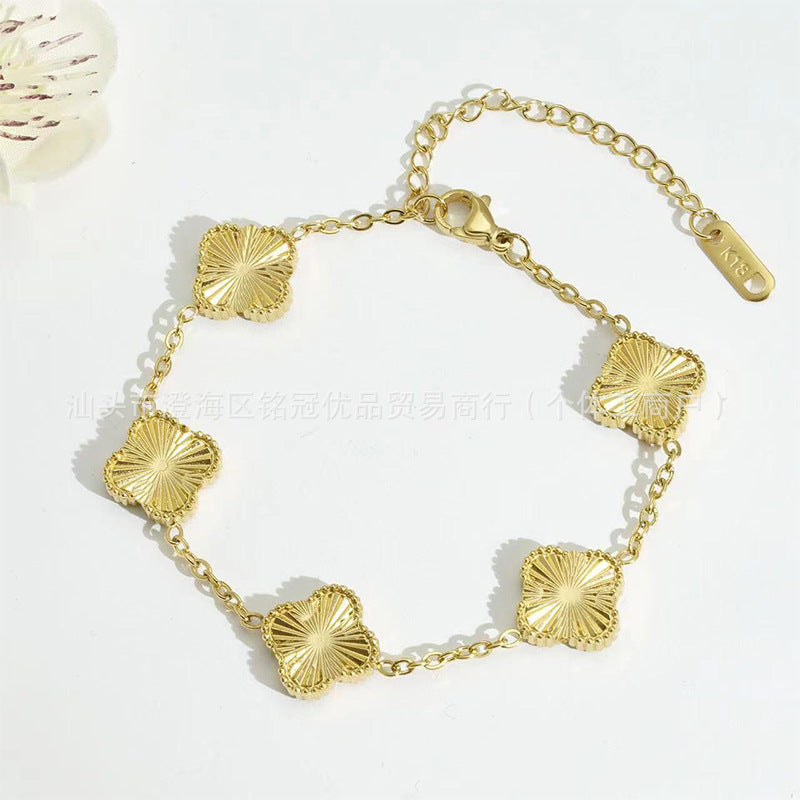 Wholesale Gold Plated Stainless Steel Four Leaf Clover Bracelet Fashion Jewelry for Women