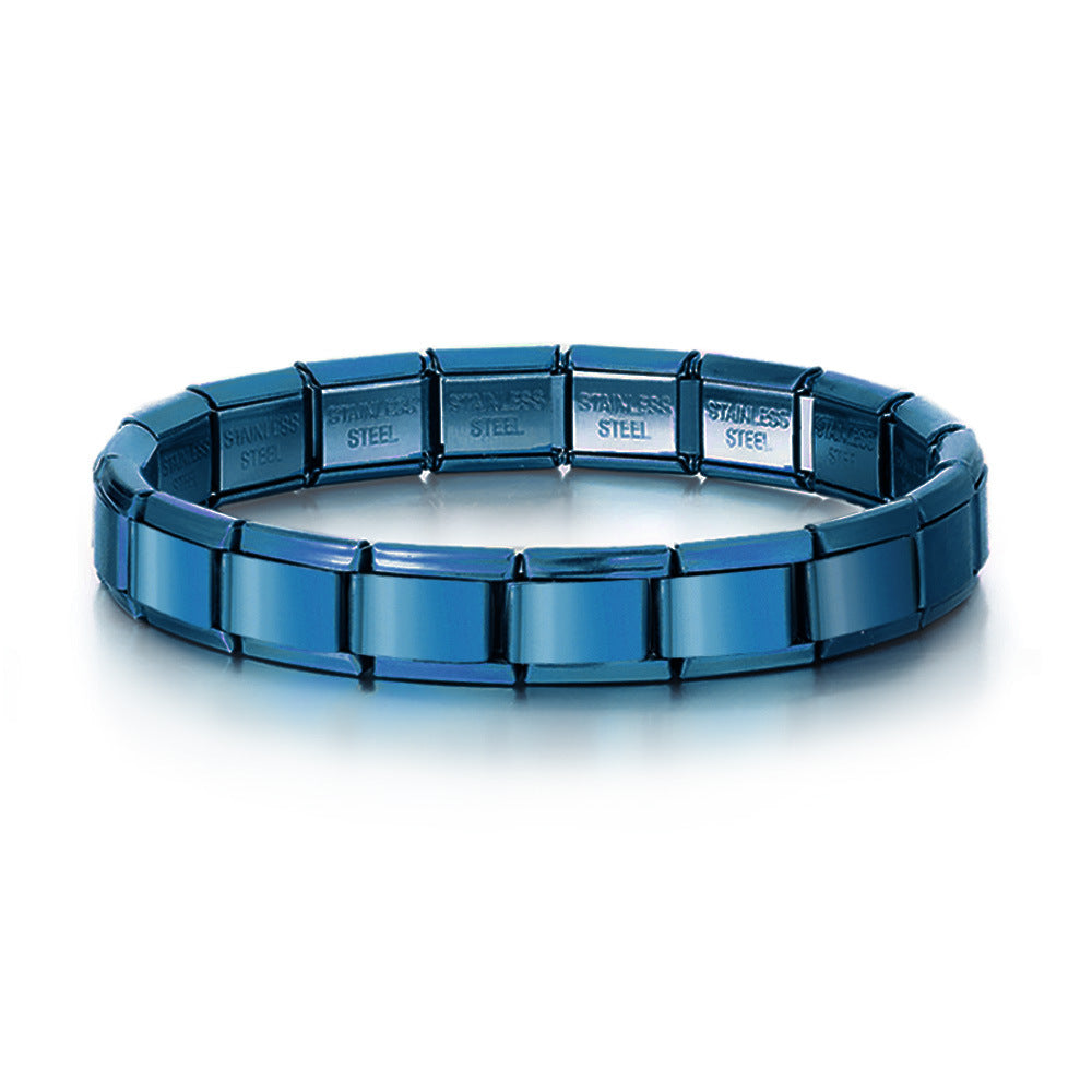 Wholesale Italian Style Stainless Steel Modular Square Block Elastic Bracelet Geometric Jewelry Accessory Gift