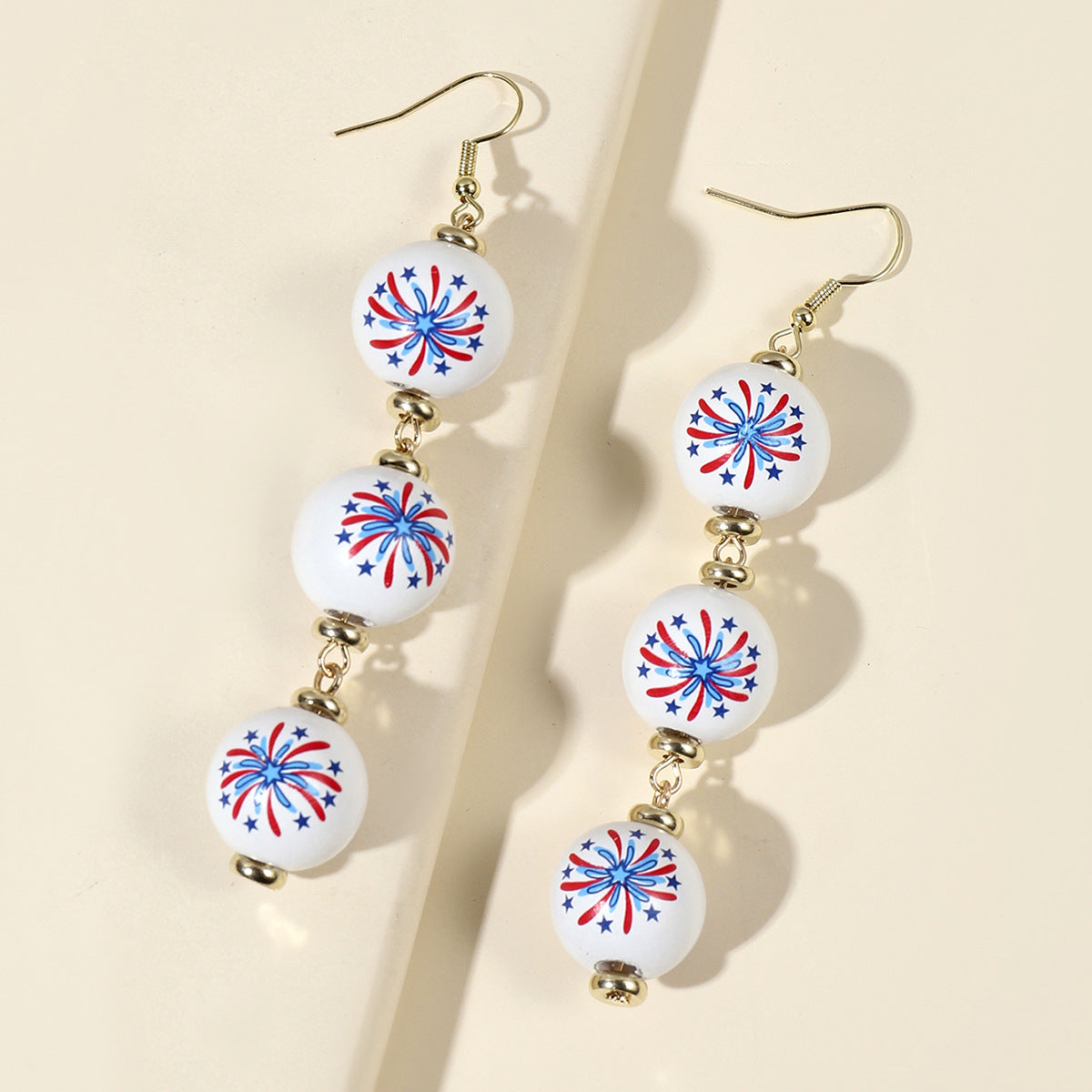 Wholesale US National Day Independence Day US Flag Printing Round Wooden Earrings