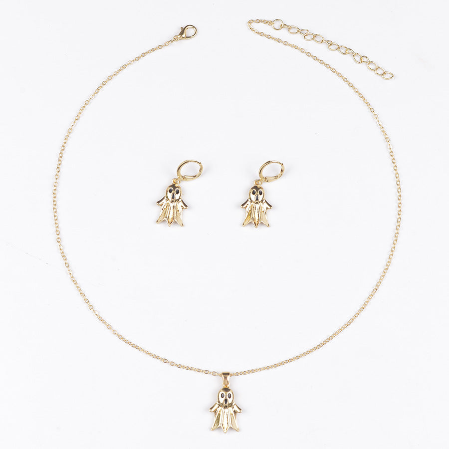 Wholesale  Ghost Pendant Earrings Necklace Set In Gold Zinc Alloy Party Fashion Accessory