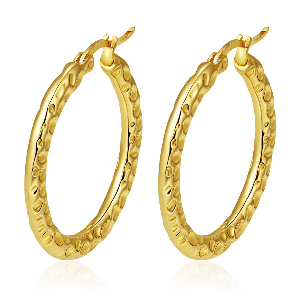 Wholesale Embossed Round Earrings Stainless Steel Gold Plated Everyday Wear Jewelry Accessory