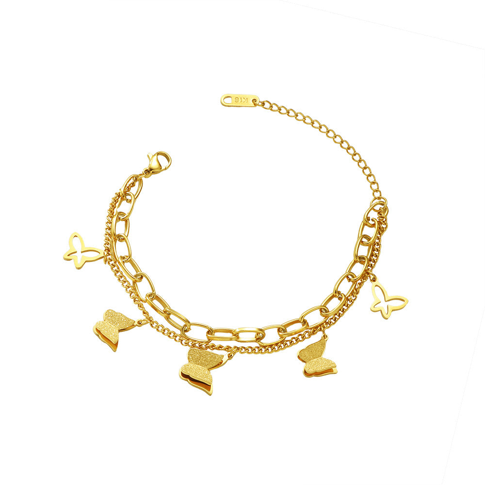 Wholesale Titanium Steel Butterfly Double Layer Bracelet