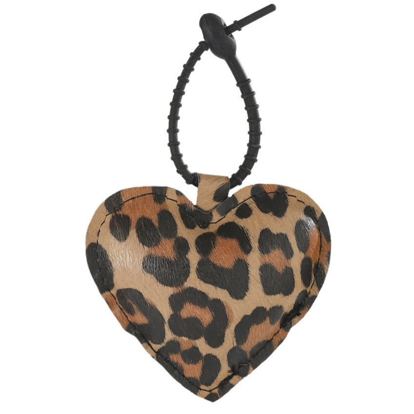 Wholesale PU cotton filled leopard print love keychain