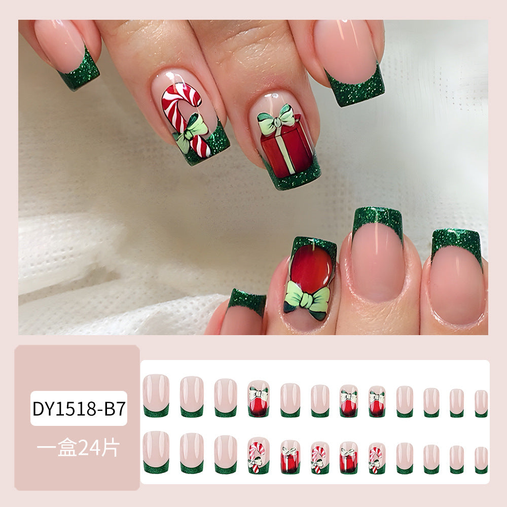 Wholesale 24 Pieces/box Christmas Green Bow Nails Kits Nail Stickers ACC-NS-QXJ027