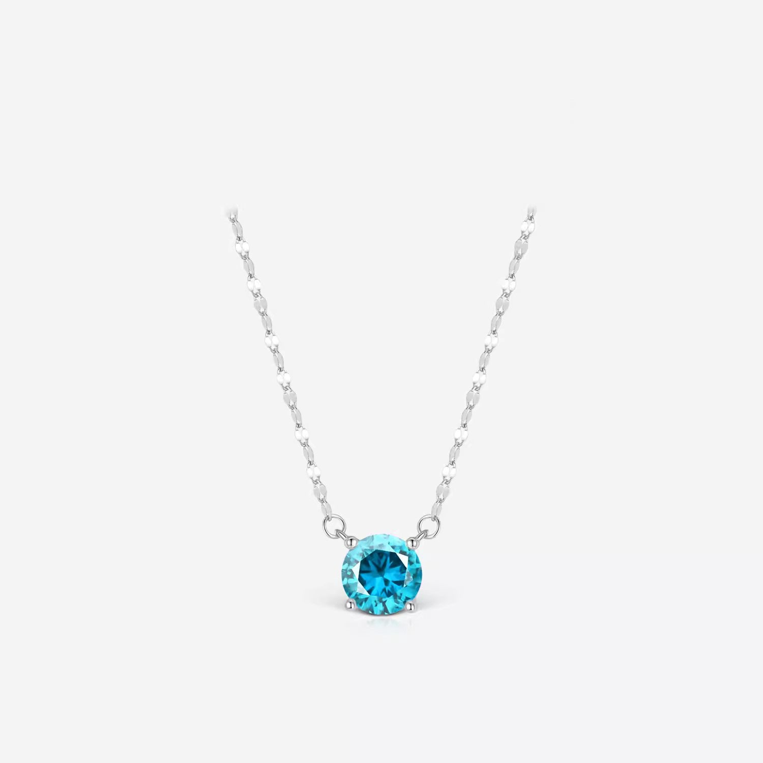Wholesale Light Luxury Sea Blue Zircon Pendant Necklace,  Classic Four-Prong Design,  Fashion Jewelry Accessory for Women