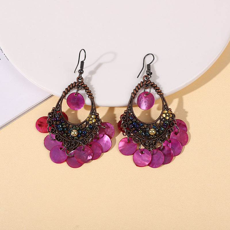 Wholesale Bohemian Ethnic Shell Drop Earrings,  Metal Fashion Accessory for Women