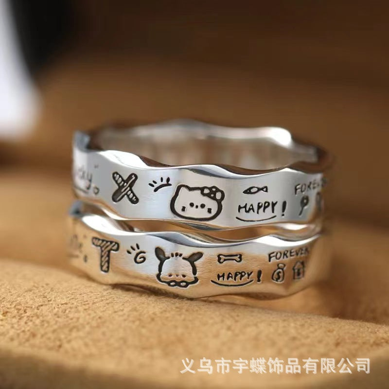 Wholesale Cartoon Couple Puppy Letter Adjustable Open Ring