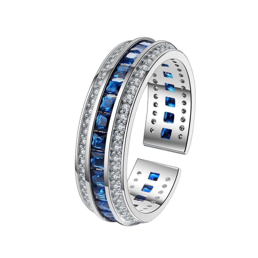 Wholesale S925 Sterling Silver Micro-inlaid Blue Diamond Ring