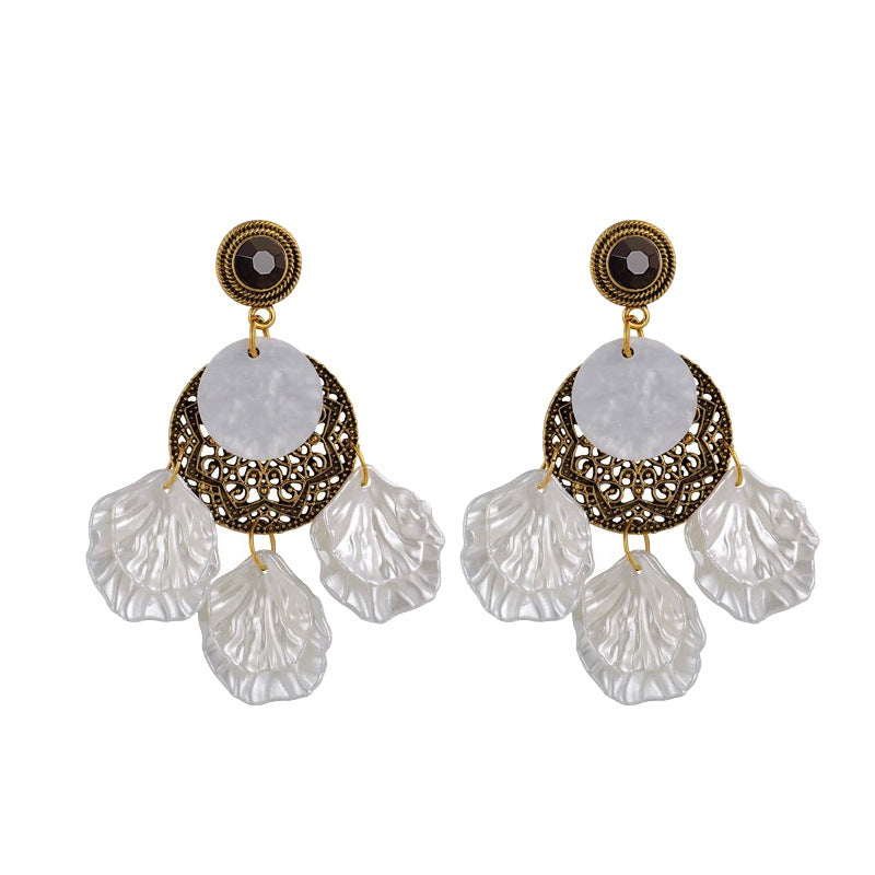 Wholesale Exaggerated Shell Vintage Petal Long  Acrylic Earrings