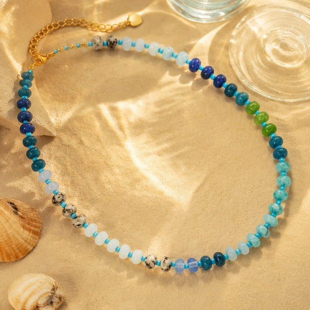 Wholesale Layered Rainbow Beaded Necklace with Natural Stone Pendant - Beach Fashion Accessory for Women