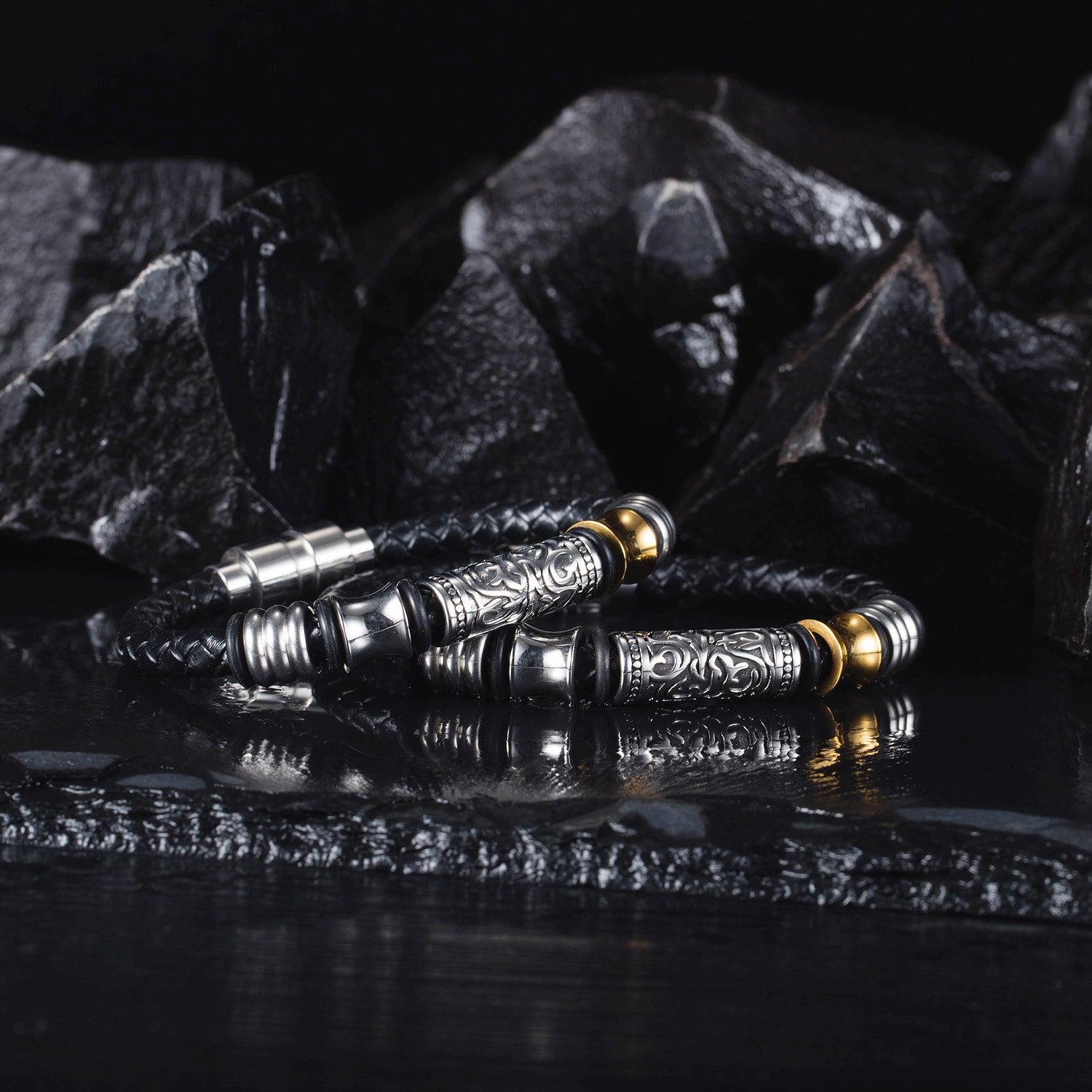 Wholesale  titanium steel retro woven leather bracelet men's  bracelet