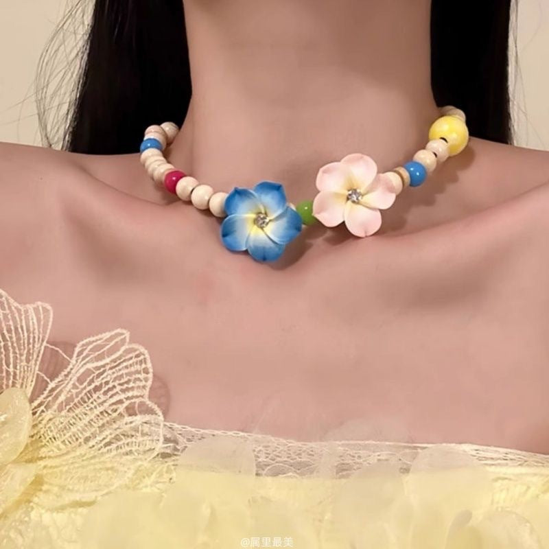 Wholesale  Colorful Natural Stone Rice Beads Necklace