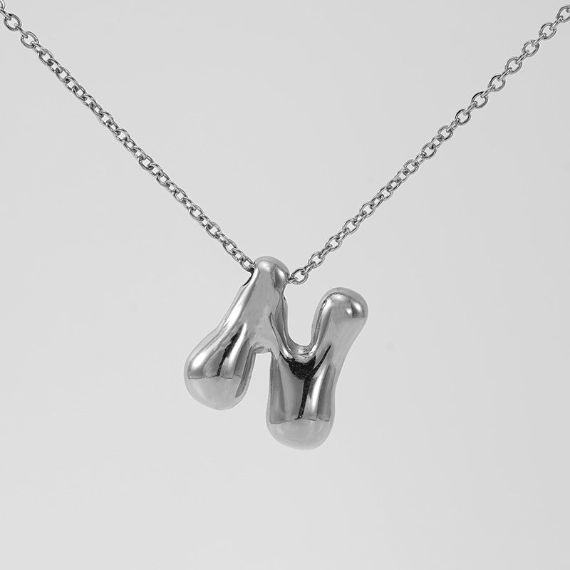 Wholesale  titanium steel smooth bubble letter necklace
