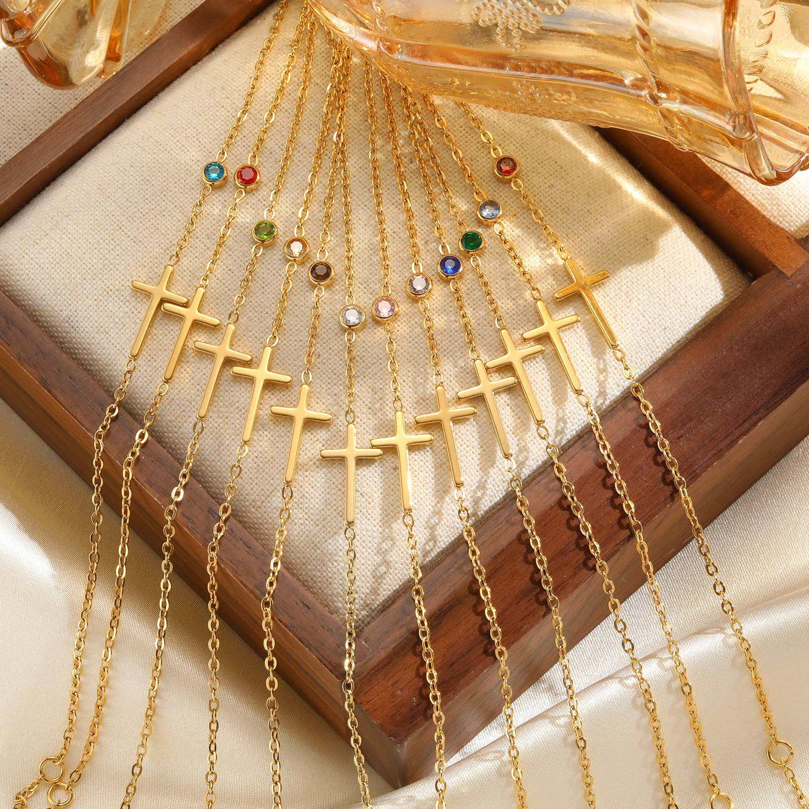 Wholesale Stainless Steel Gold Cross Birthstone Bracelet For Women Fashion Jewelry Accessory For Everyday Wear