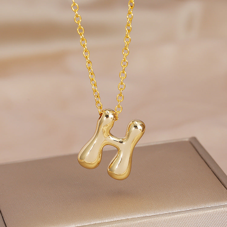 Wholesale Brass Glow Balloon Bubble Cute Chubby 26 English silver Letter Pendant Necklace