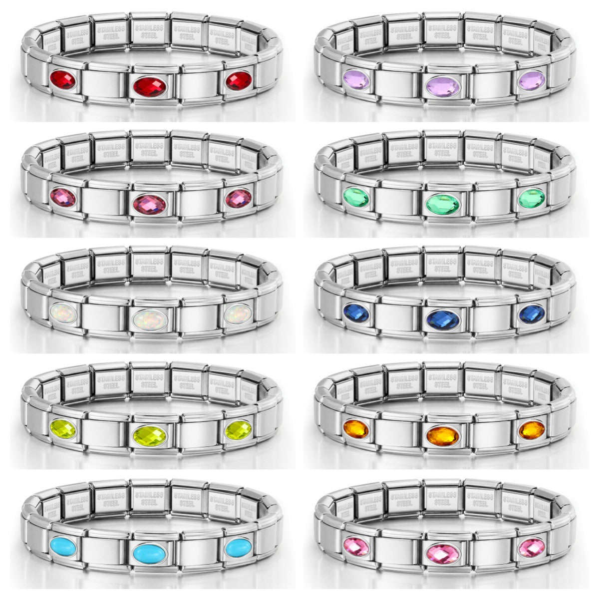 Wholesale Oval Stainless Steel Bracelet Set DIY Italian Module Charm Jewelry Accessory for Boutique Resale