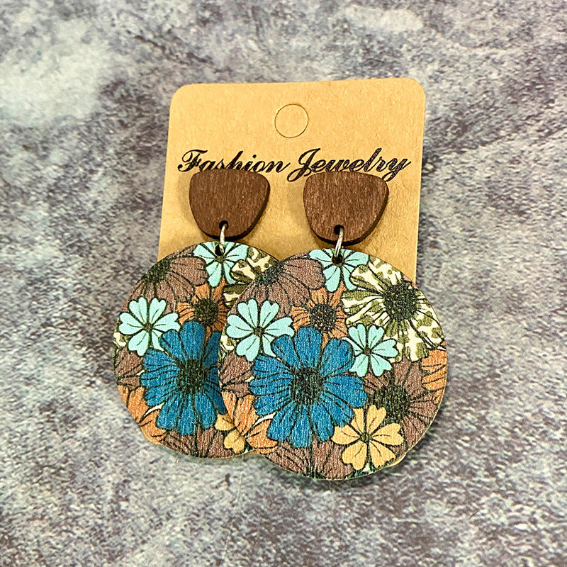Wholesale  Bohemian flower stitching wooden earrings