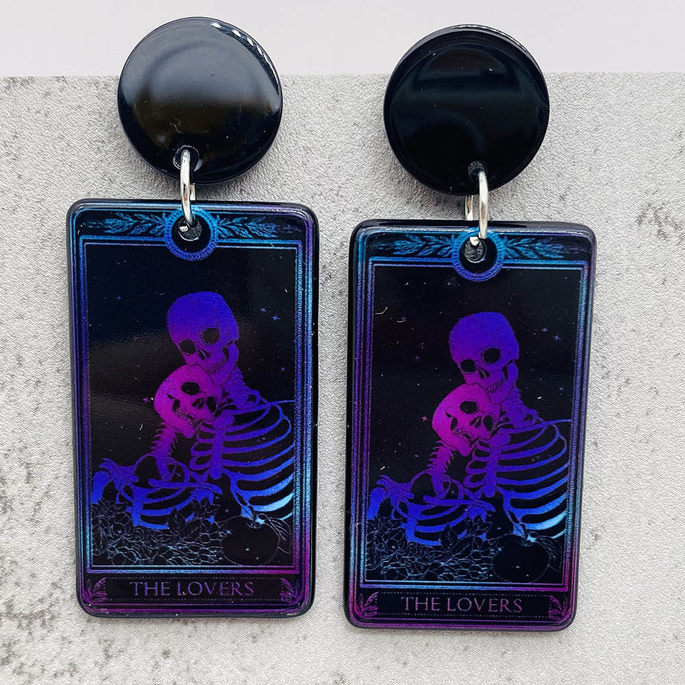 Wholesale Halloween Skull Tarot Card Double-Sided Acrylic Pendant Earrings