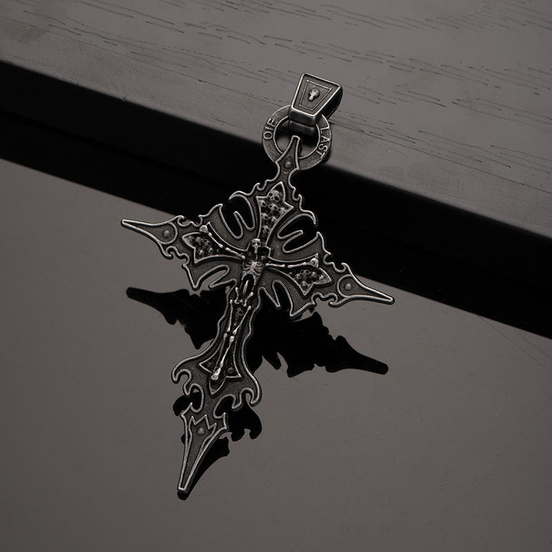 Wholesale Titanium Steel Fire Cross Pendant Necklace Gothic  Fashion Accessory