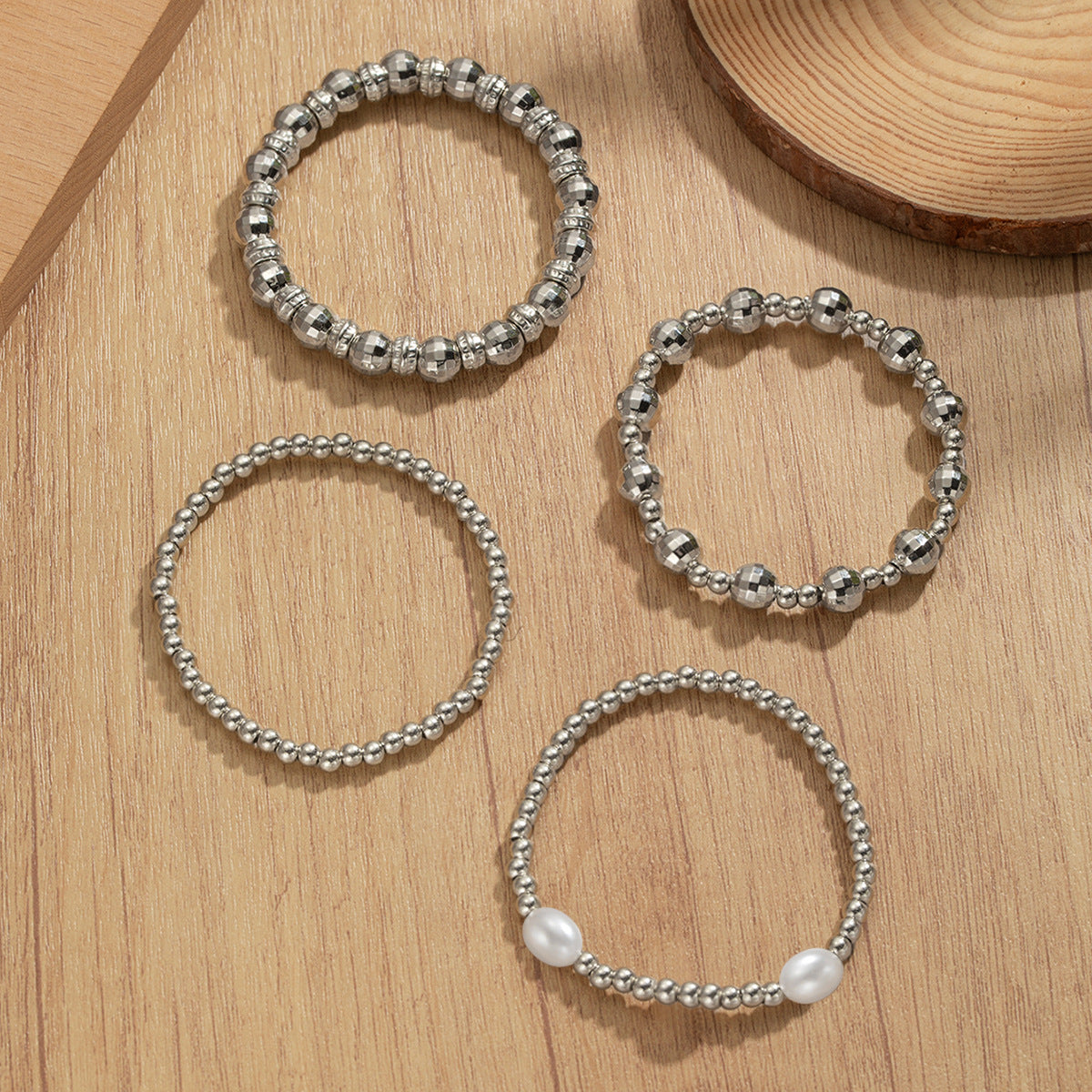 Wholesale Oval Pearl CCB Large and Small Beaded Elastic Women's Bracelet