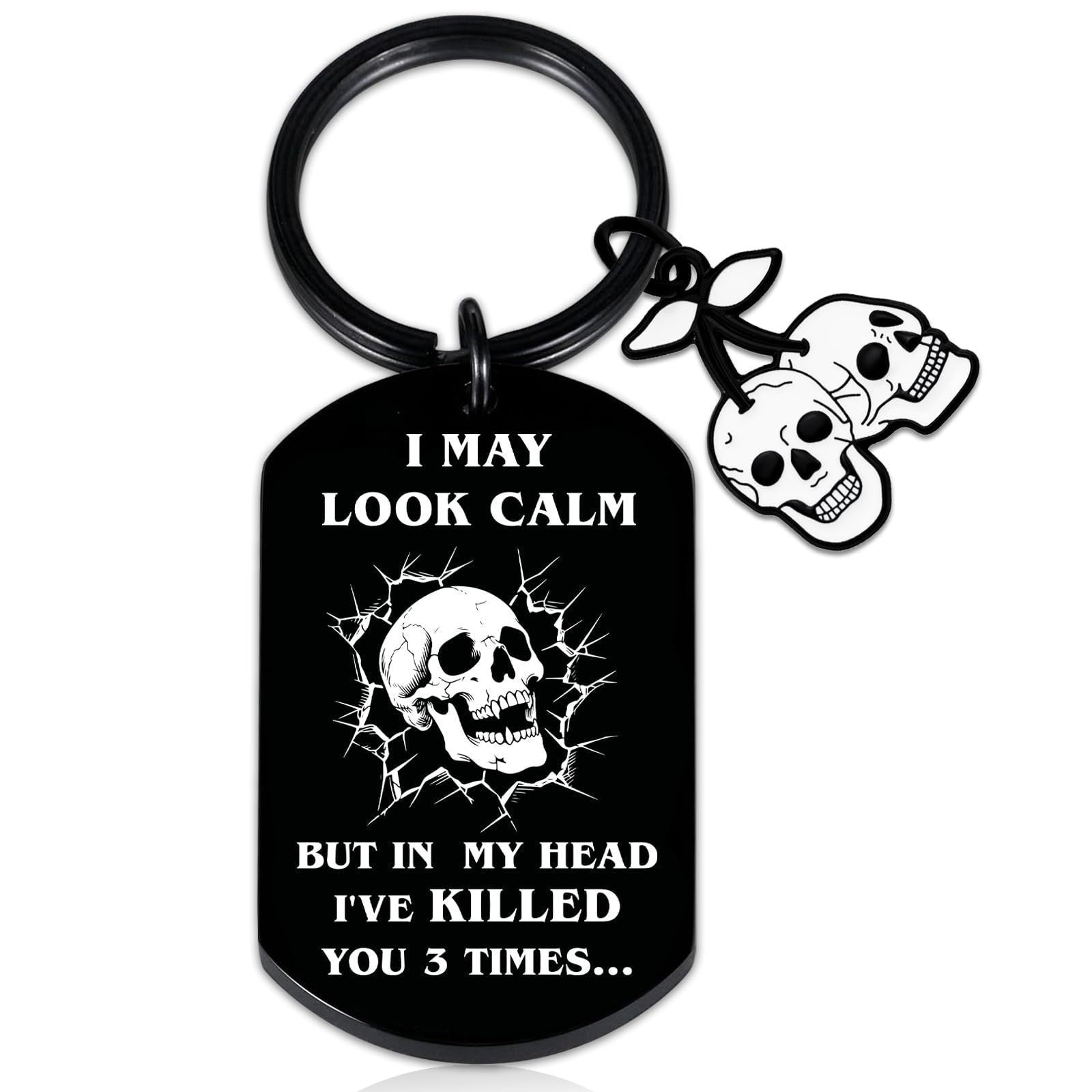 Wholesale Skull Demon Laser Engraved Titanium Steel Keychain Military Tag Style Car Key Accessory Gift
