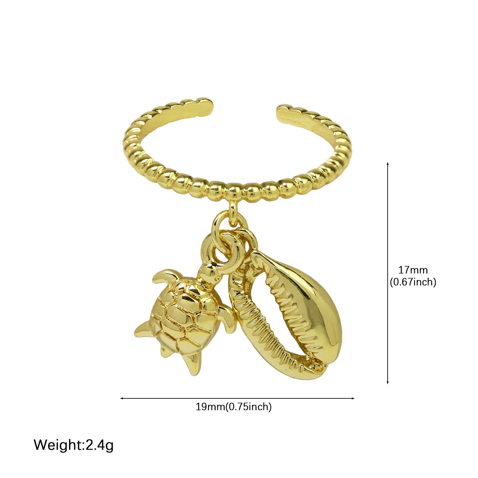 Wholesale  Brass  Beach Series Bohemian Starfish Conch Turtle Coconut Tree Opening Ring