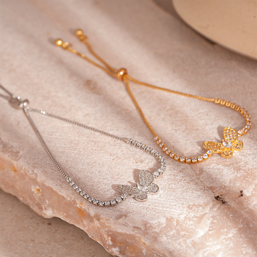 Wholesale  Light Luxury Zircon Butterfly Geometric Pull-out Bracelet