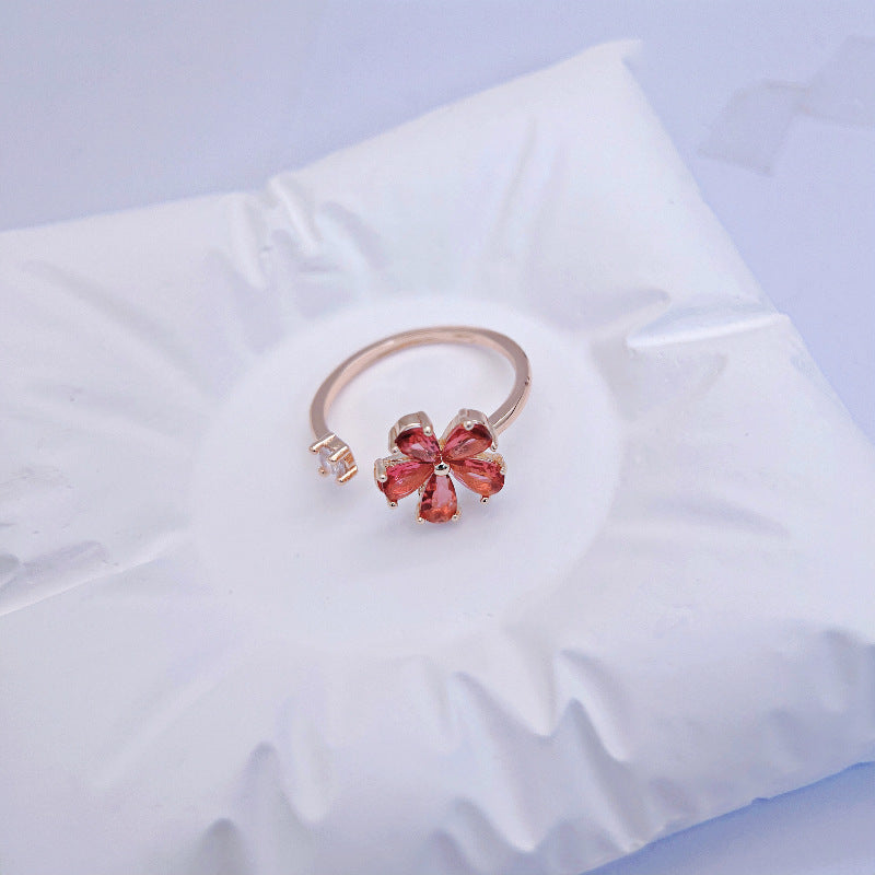 Wholesale Drip-shaped Colorful Zircon Open Heart Flower Rings ACC-RS-YXY021