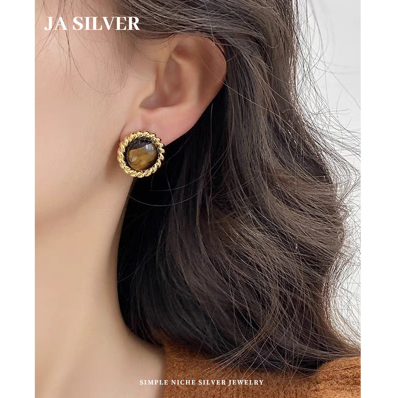 Wholesale Tiger's eye stone sterling silver earrings