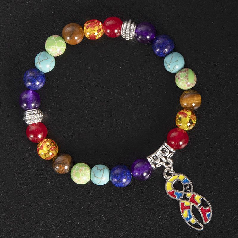 Wholesale Natural Agate Yoga Bracelet with Ribbon Pendant,  Unisex Everyday Jewelry
