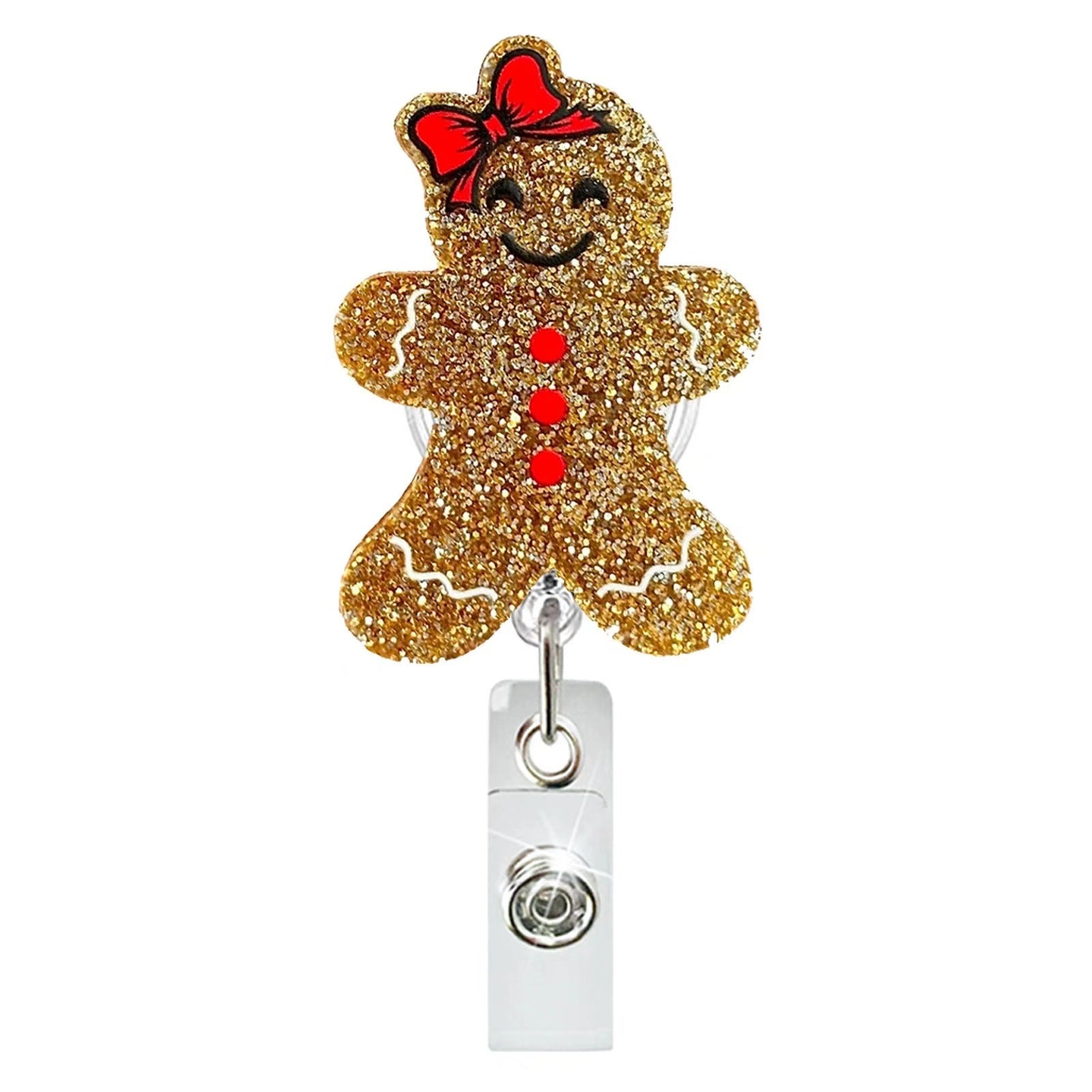 Wholesale Christmas Tree Holiday Glitter Badge Clip Retractable Keychain ACC-KC-LingYu014