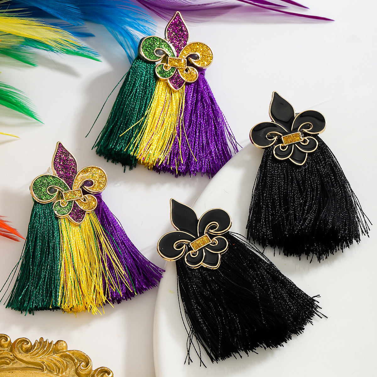 Wholesale  Mardi Gras Carnival Earrings Electroplated Colorful Iris Tassel Studs