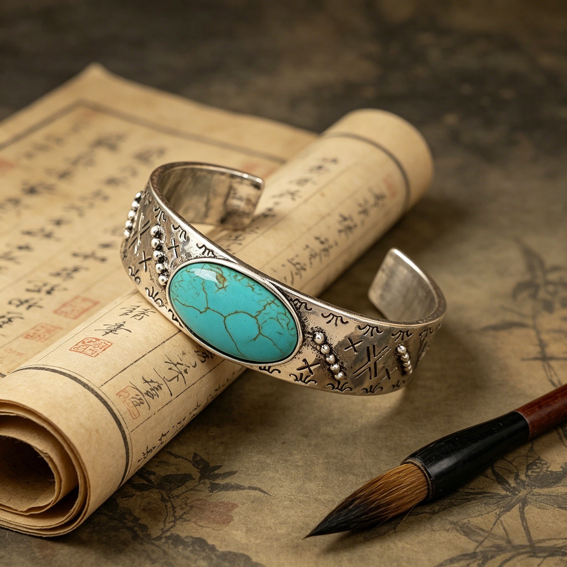 Wholesale Retro Turquoise Print Open Bangle Chic Jewelry Accessory For Everyday Wear
