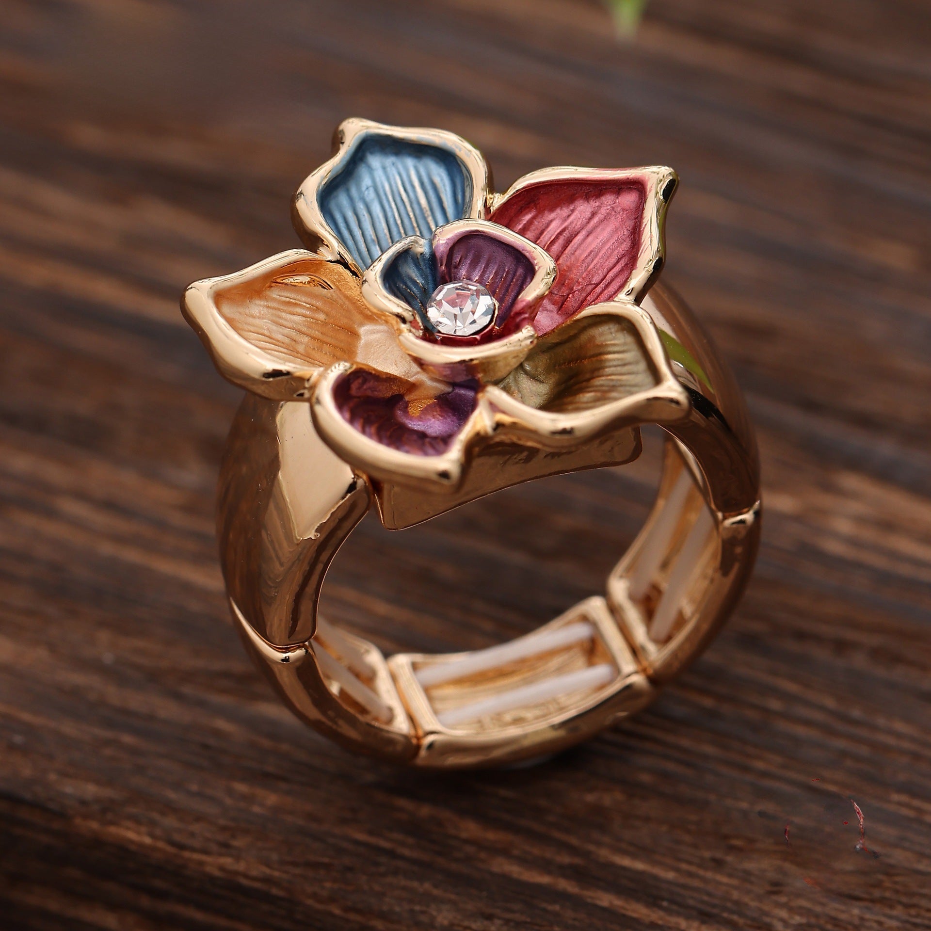 Wholesale  Five-Petal Plum Blossom Elastic Adjustable   Ring