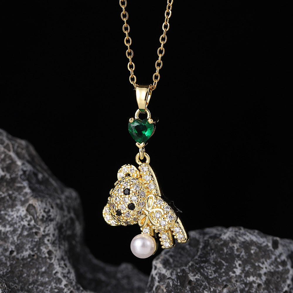 Wholesale Copper Zircon Electroplated Colorful Bear Pendant Necklaces ACC-NE-SY004