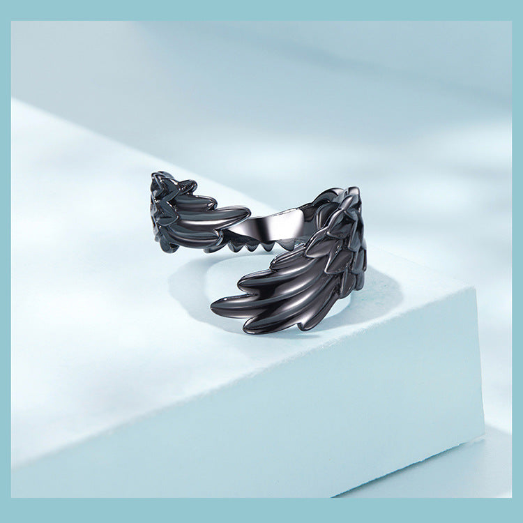 Wholesale Angel wings simple fashion niche retro couple wings feather ring open ring