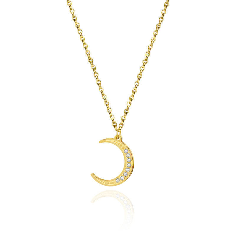 Wholesale  Diamond Crescent Pendant Titanium Steel Necklace