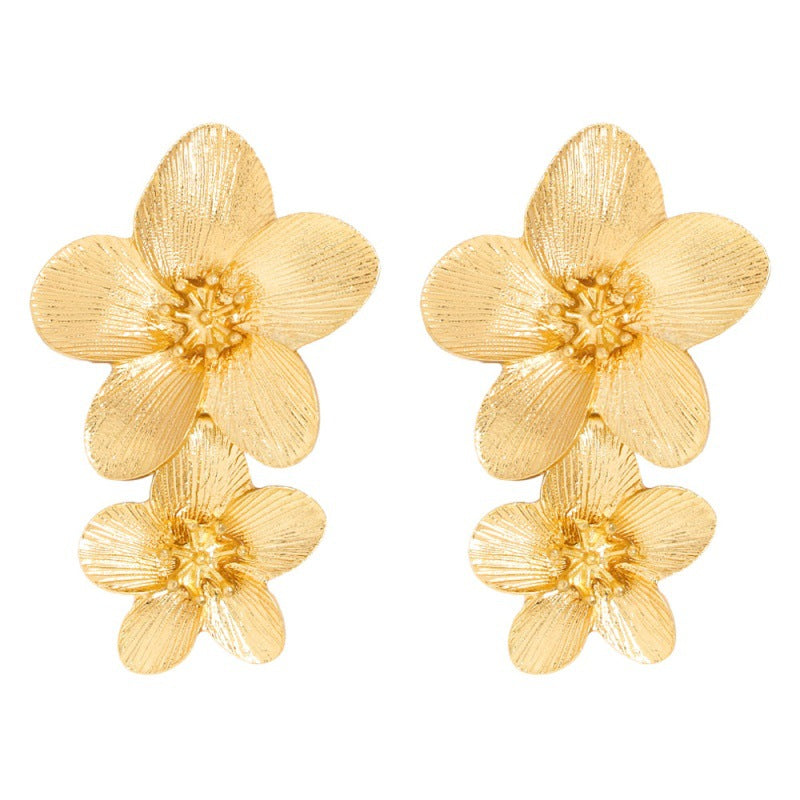 Wholesale Simple Metal Style Earrings Retro Flower Necklace Niche All-match Ring