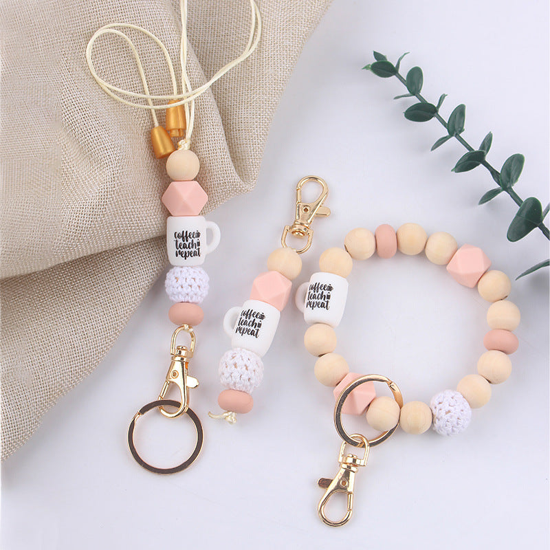 Wholesale Hemu Beads Silicone Beaded Wrist Keychain Handmade Beaded Lanyard Necklace ACC-KC-GuangTian041
